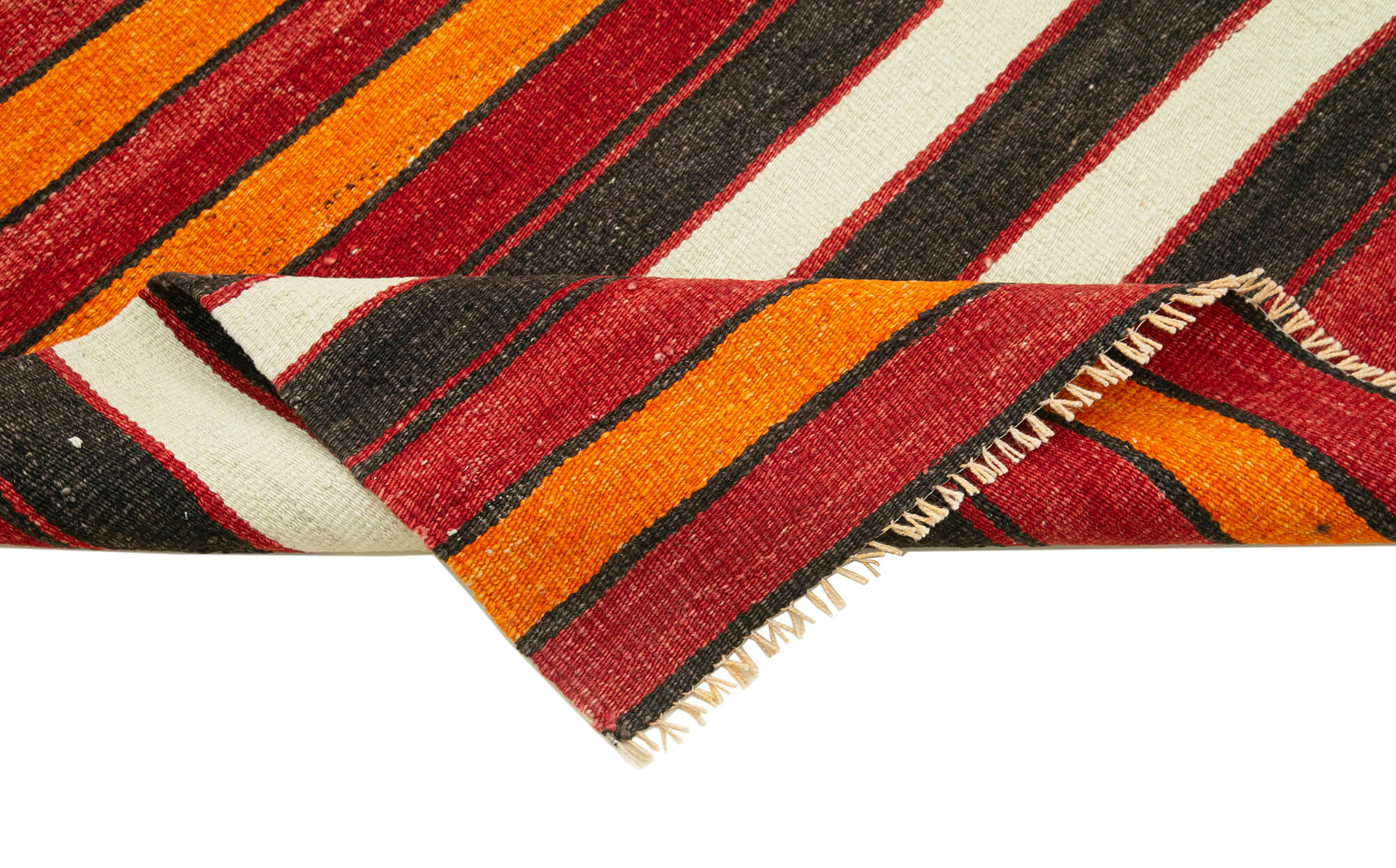 Handmade Area Rug Anatolian Runner Cotton Wool Striped Vintage Carpet 3'2''x10'9''