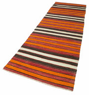 Handmade Area Rug Anatolian Runner Cotton Wool Striped Vintage Carpet 3'2''x10'9''