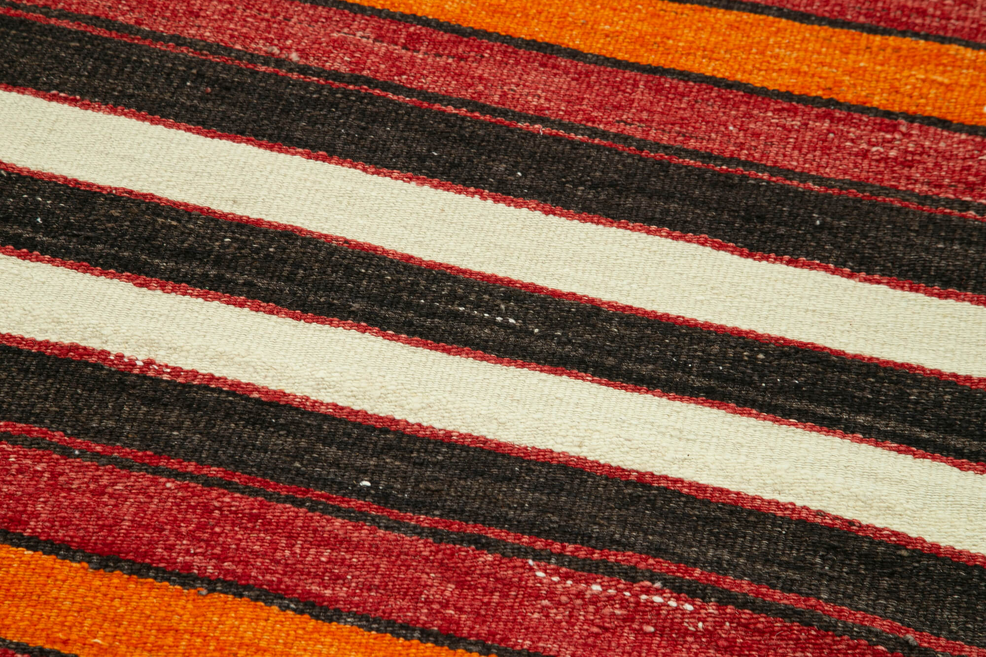 Handmade Area Rug Anatolian Runner Cotton Wool Striped Vintage Carpet 3'2''x10'9''
