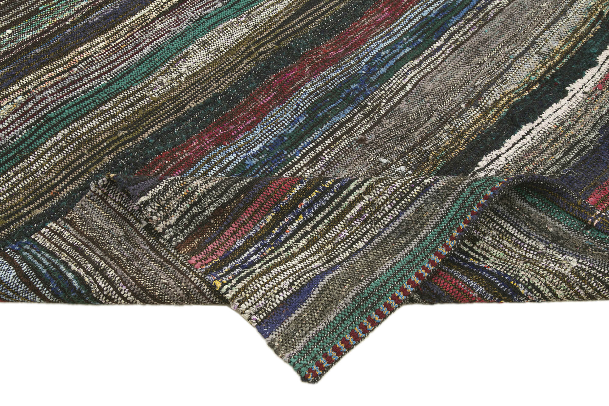 Handmade Anatolian Runner Rug - Grey Striped Wool Cotton Area Carpet 5'1''x12'1''