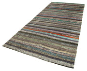 Handmade Anatolian Runner Rug - Grey Striped Wool Cotton Area Carpet 5'1''x12'1''
