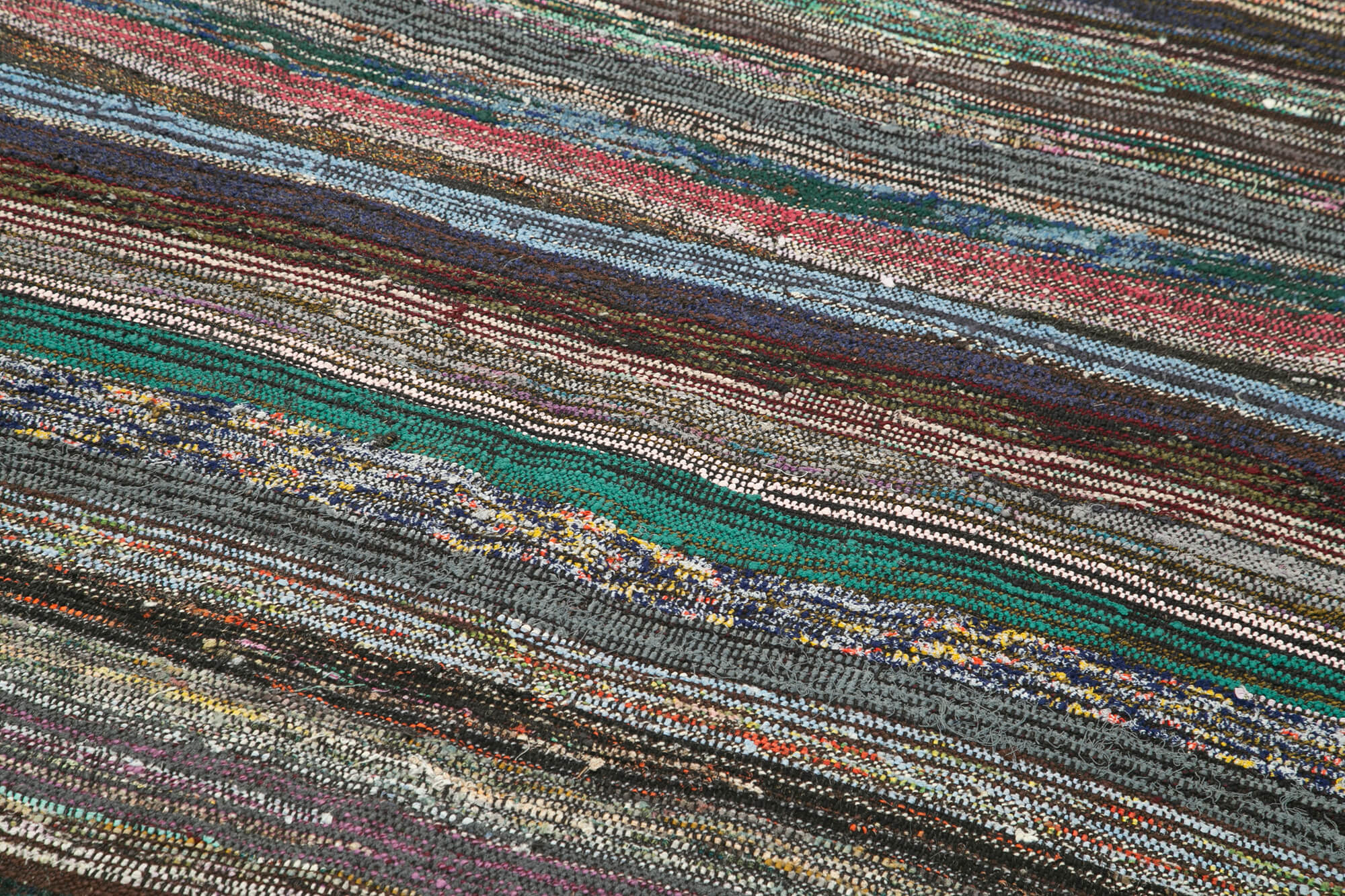 Handmade Anatolian Runner Rug - Grey Striped Wool Cotton Area Carpet 5'1''x12'1''