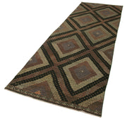 Handmade Area Rug – Anatolian Runner Brown Striped Cotton Wool Carpet 3'5''x11'5''