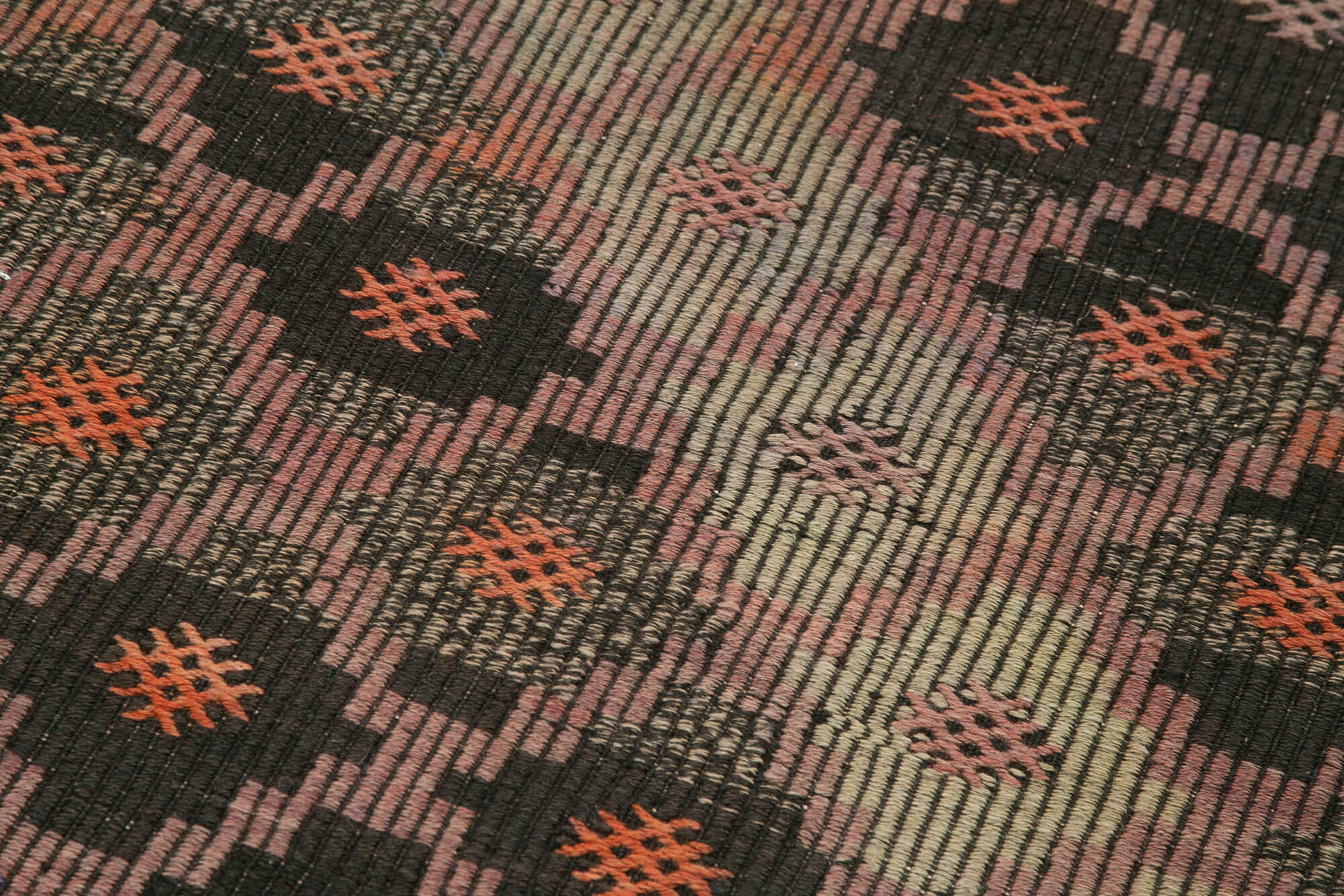 Handmade Area Rug – Anatolian Runner Brown Striped Cotton Wool Carpet 3'6''x9'2''