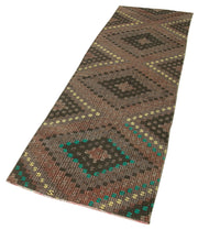 Handmade Area Rug - Anatolian Runner Brown Striped Cotton Wool 2'6''x9'5''