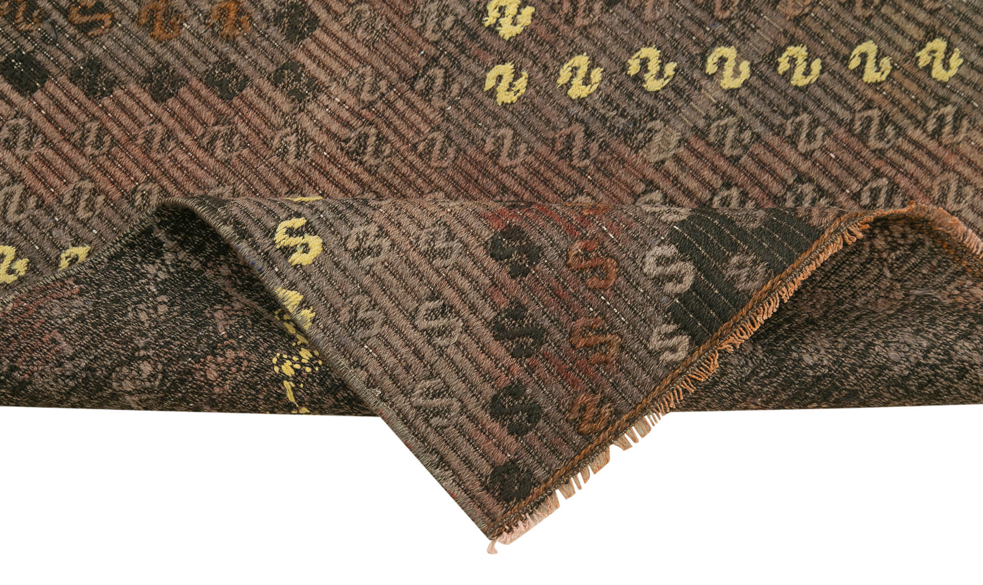 Handmade Area Rug - Anatolian Runner Brown Striped Cotton Wool 2'6''x9'5''