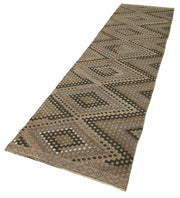 Handmade Area Rug - Vintage Turkish Carpet Brown Striped Runner 2'8''x11'6''