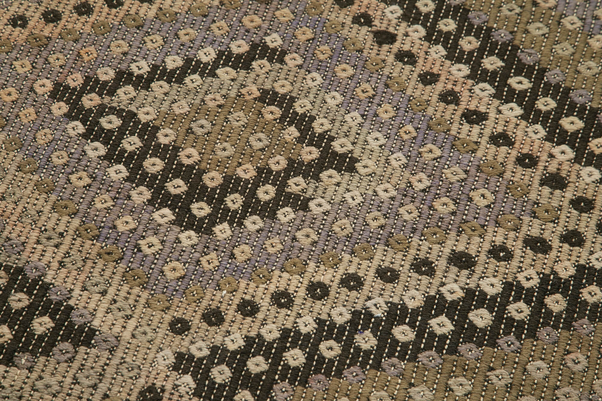 Handmade Area Rug - Vintage Turkish Carpet Brown Striped Runner 2'8''x11'6''