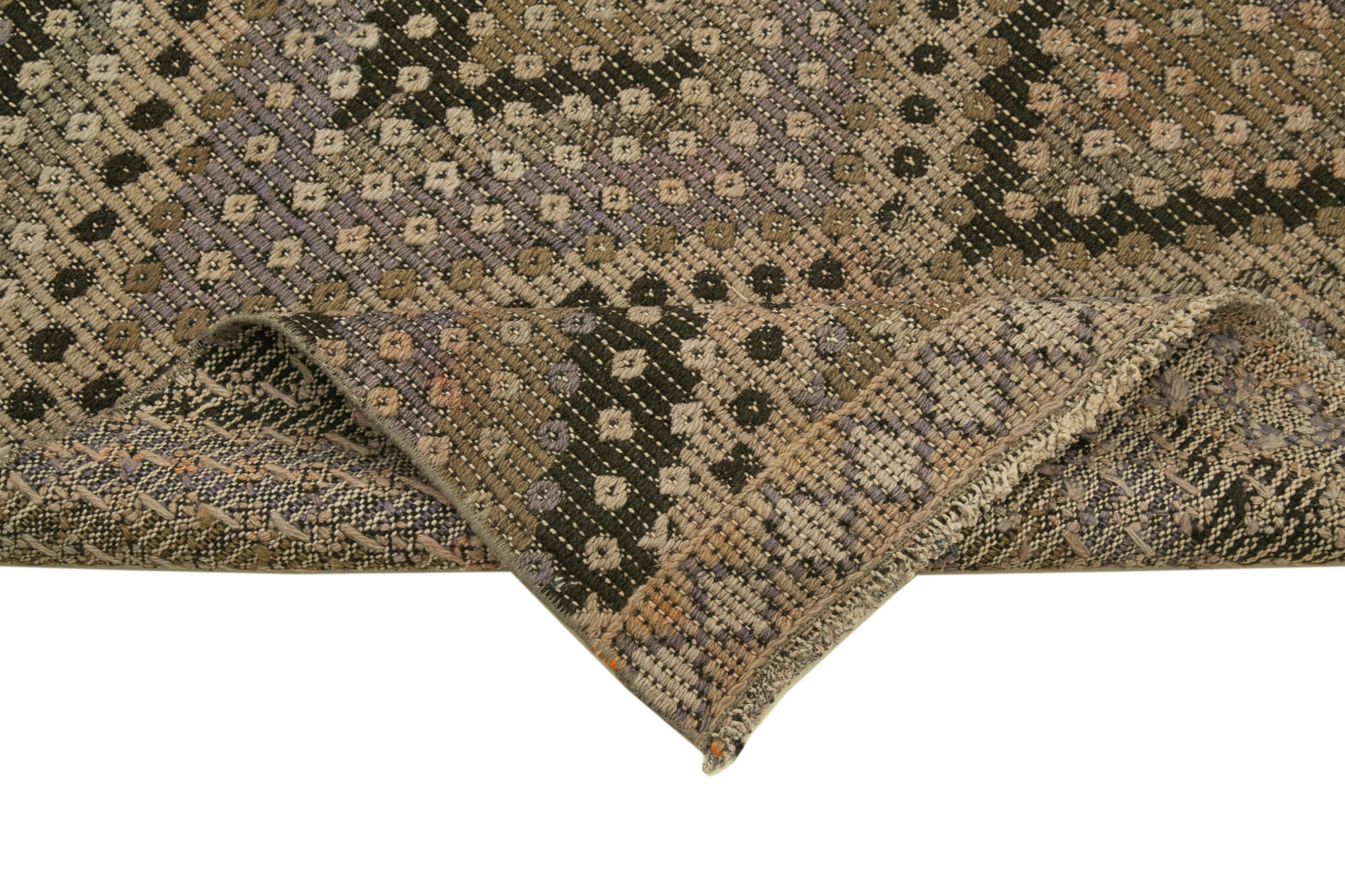 Handmade Area Rug - Vintage Turkish Carpet Brown Striped Runner 2'8''x11'6''