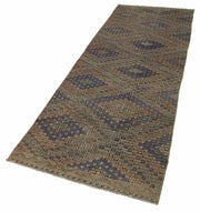 Handmade Area Rug - Anatolian Runner Brown Striped Cotton Wool Carpet 2'11''x9'1''