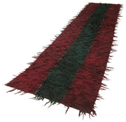Handmade Area Rug - Red Striped Cotton Wool Turkish Runner Carpet 3'5'' x 16'3''