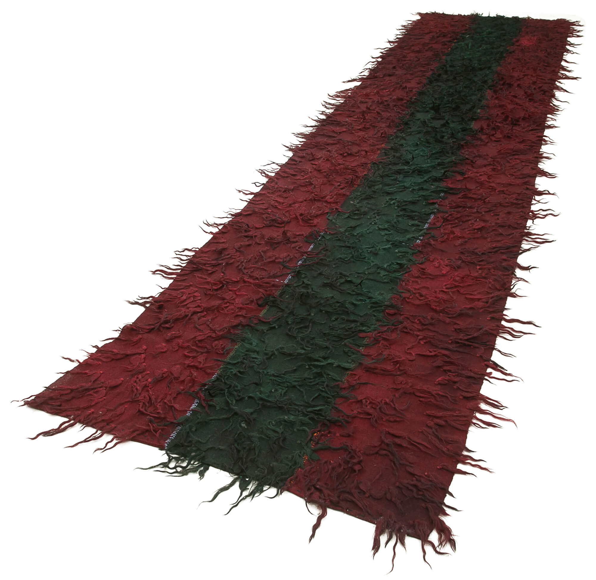 Handmade Area Rug - Red Striped Cotton Wool Turkish Runner Carpet 3'5'' x 16'3''