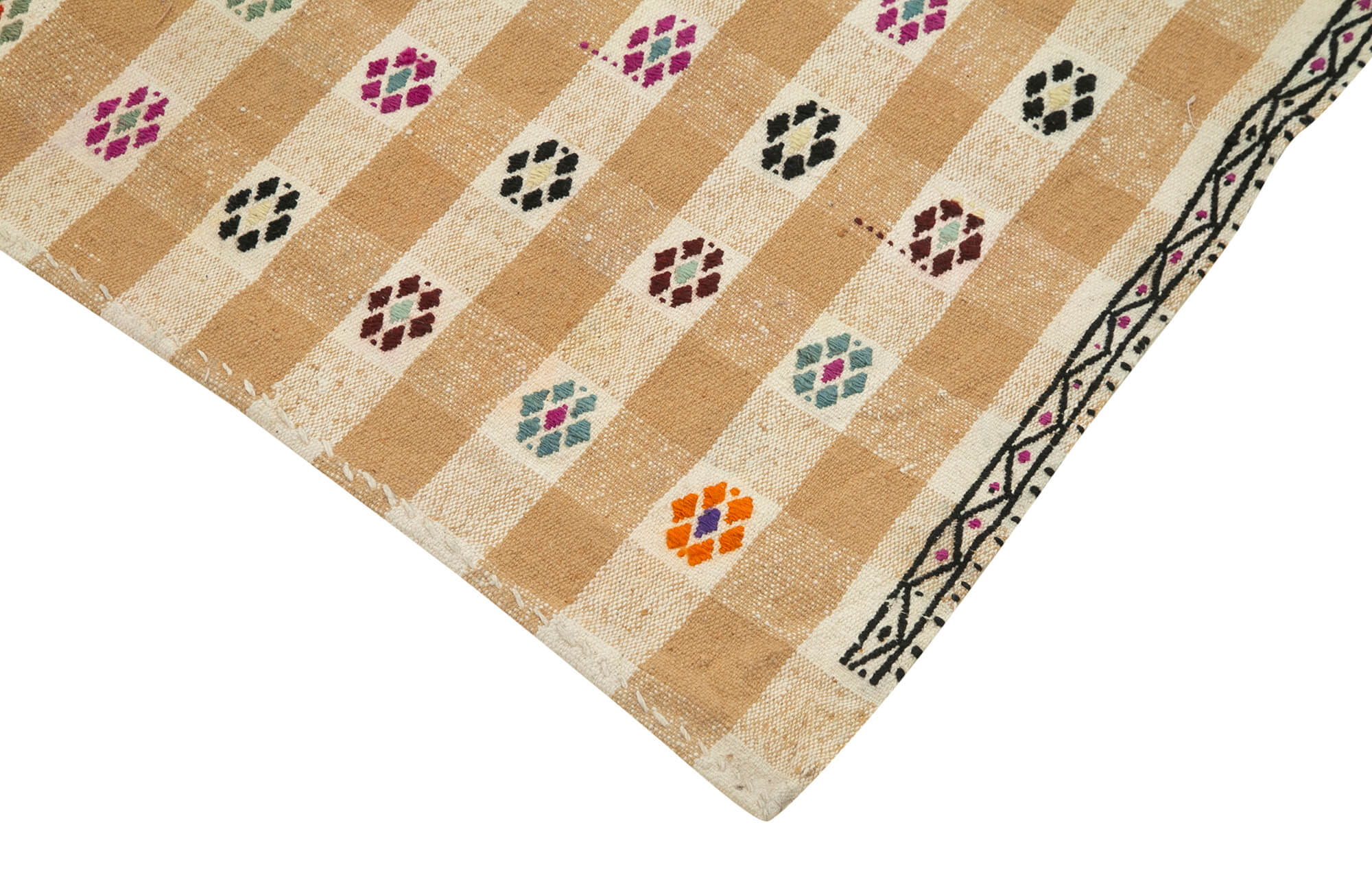 Handmade Area Rug - Anatolian Runner Yellow Striped Cotton Wool Carpet 3'0''x11'9''