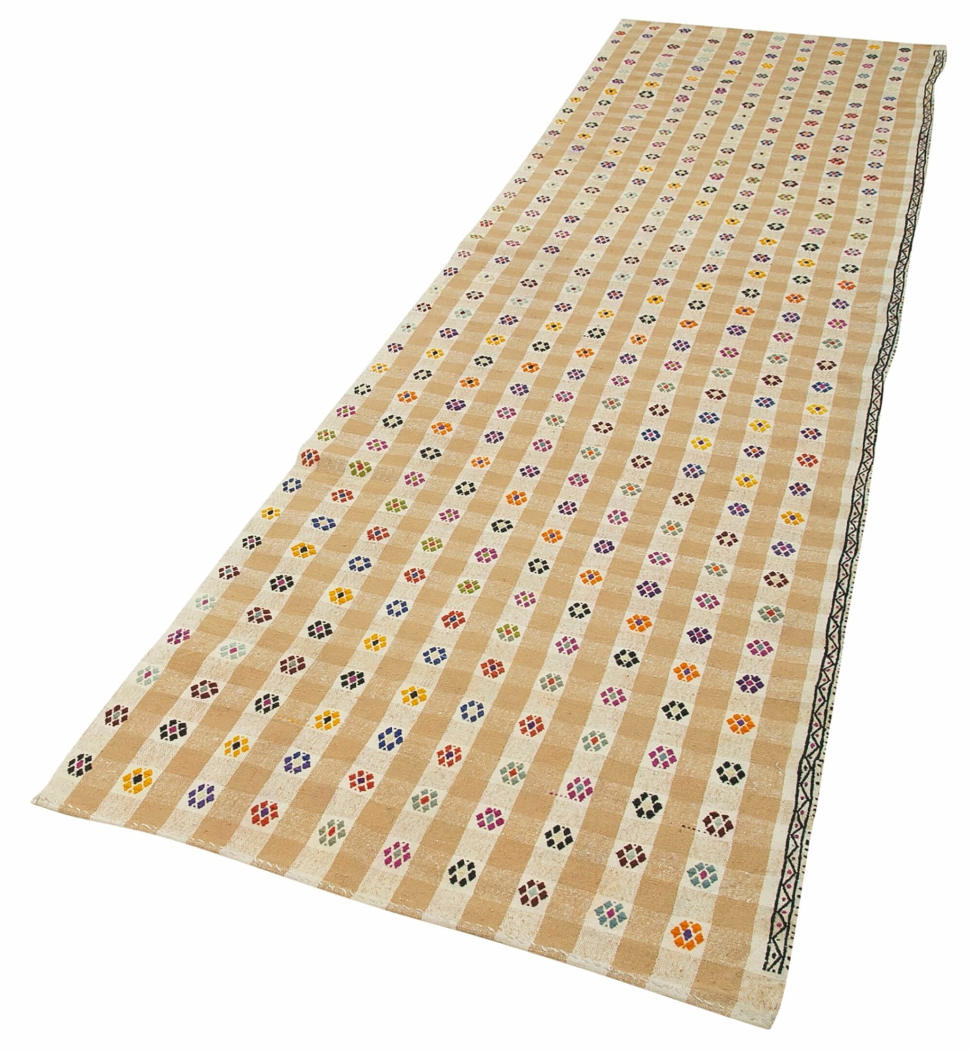 Handmade Area Rug - Anatolian Runner Yellow Striped Cotton Wool Carpet 3'0''x11'9''