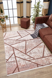 Brown Striped Area Rug - Digital Print Rug | Non Slip, Antibacterial Carpet
