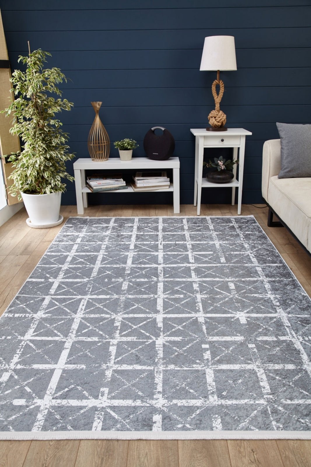 Grey Striped Area Rug - Digital Print Rug | Non Slip Carpet, Antibacterial Floor Mat