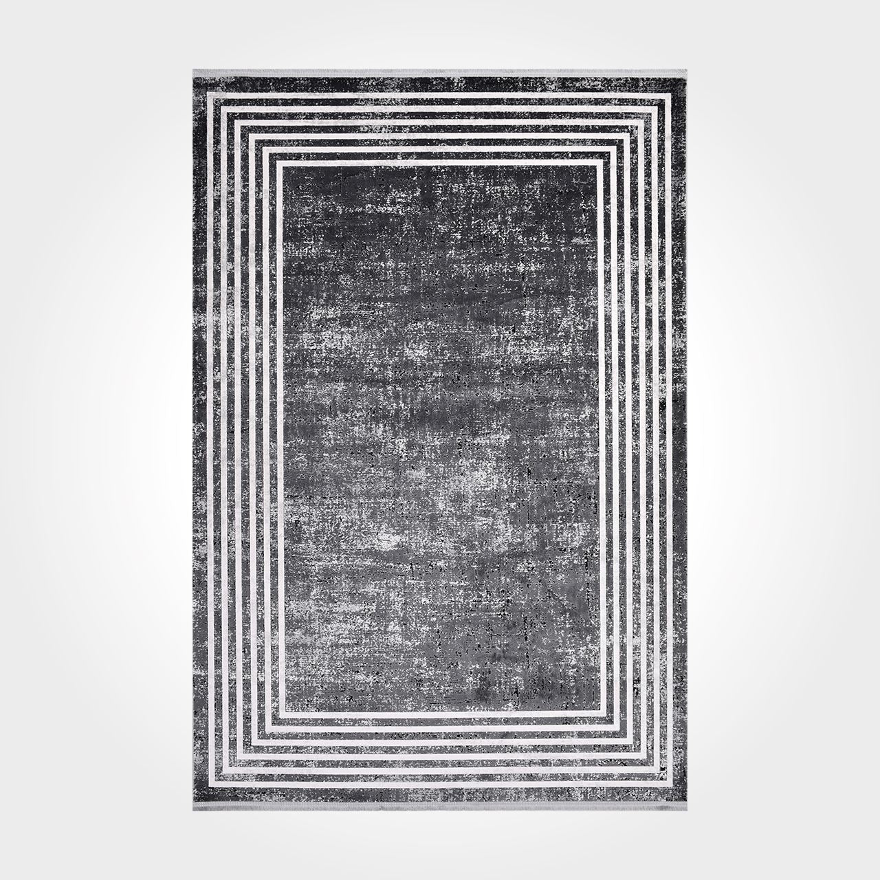 Grey Area Rug - Machine Made Flatweave Rug With Anti Slip Backing & Overlocked Edge