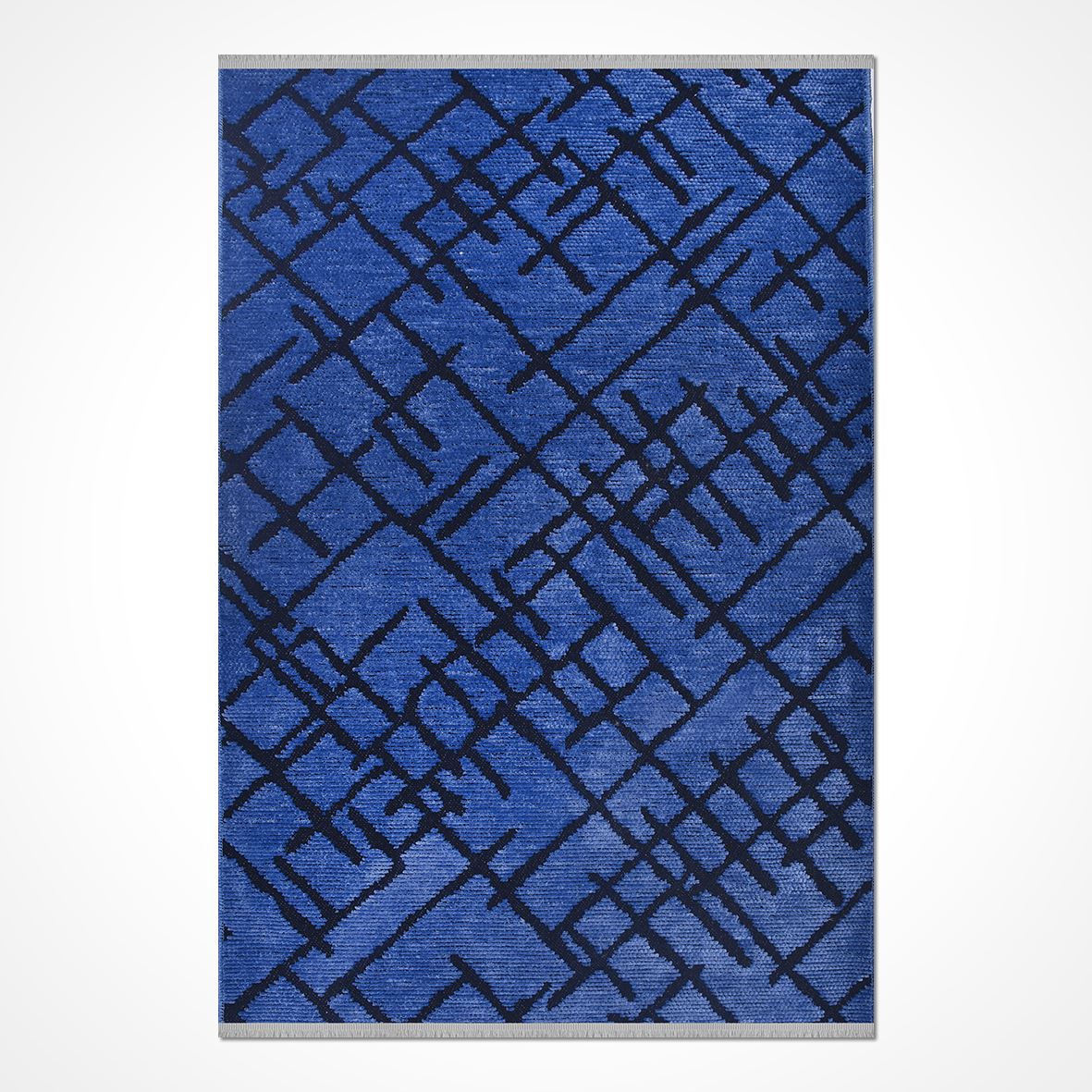 Navy Geometric Area Rug – Durable Cotton Rug with Natural Latex Backing, 7 mm Pile