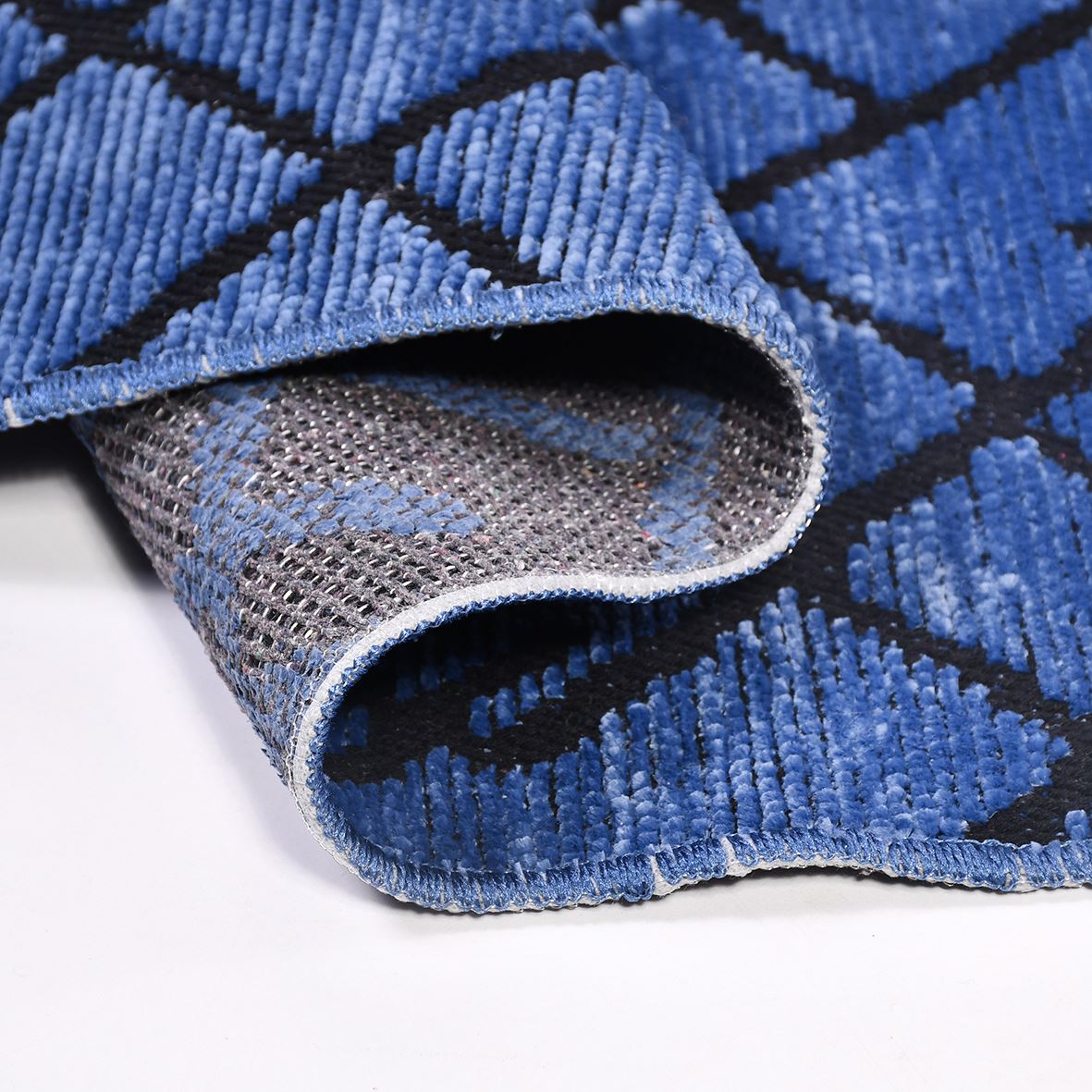 Navy Geometric Area Rug – Durable Cotton Rug with Natural Latex Backing, 7 mm Pile