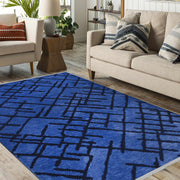 Navy Geometric Area Rug – Durable Cotton Rug with Natural Latex Backing, 7 mm Pile