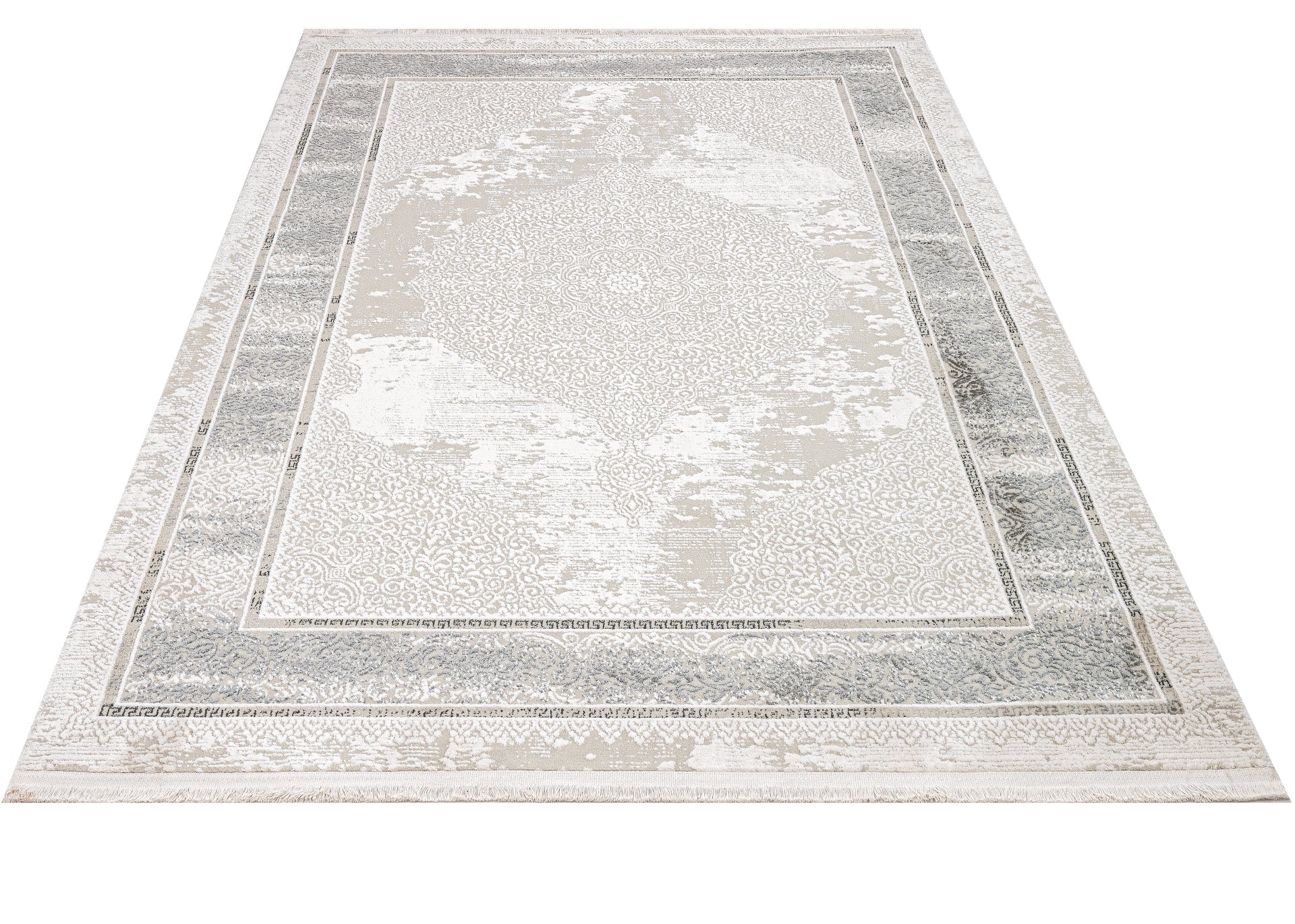 Grey Area Rug - Machine Made Cotton Frame Design Durable Floor Covering for Living Room
