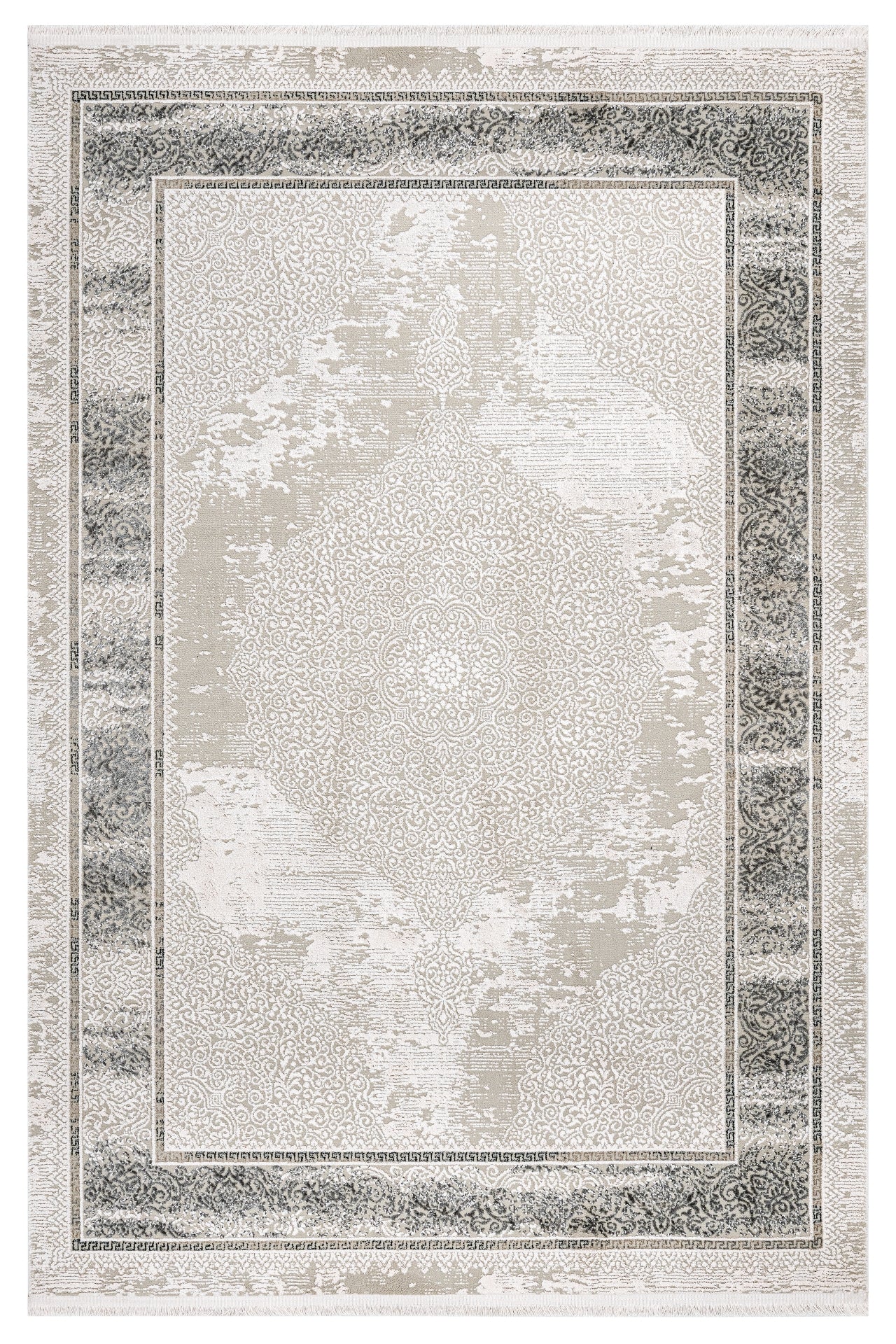 Grey Area Rug - Machine Made Cotton Frame Design Durable Floor Covering for Living Room