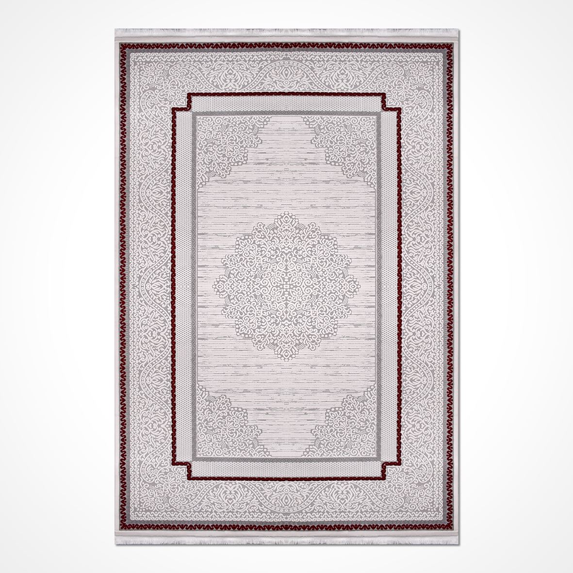 Grey Area Rug - Machine Made Rug with Frame Design Carpet | Soft Pile Durable Floor Covering