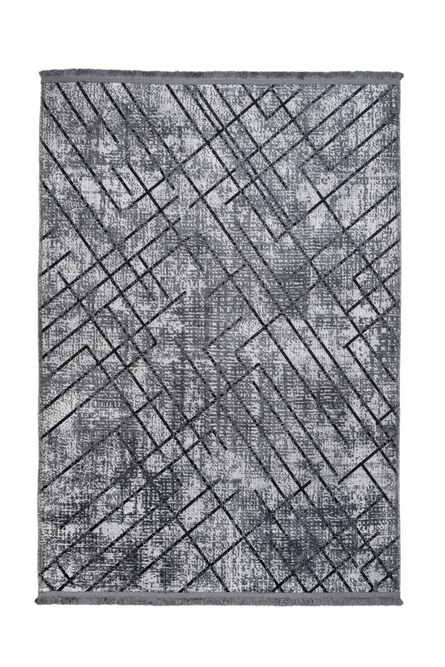 Grey Geometric Area Rug – Cotton Chenille Digital Print Carpet by Pia Monte