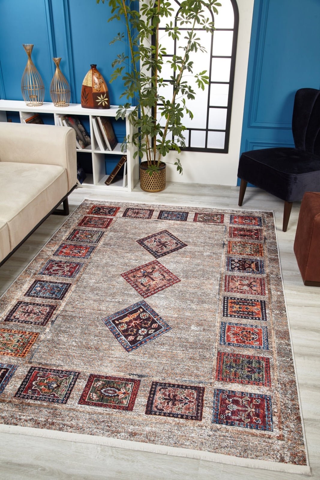 Grey Geometric Area Rug – Digital Print Rug | Non Slip Carpet, Washable & Antibacterial
