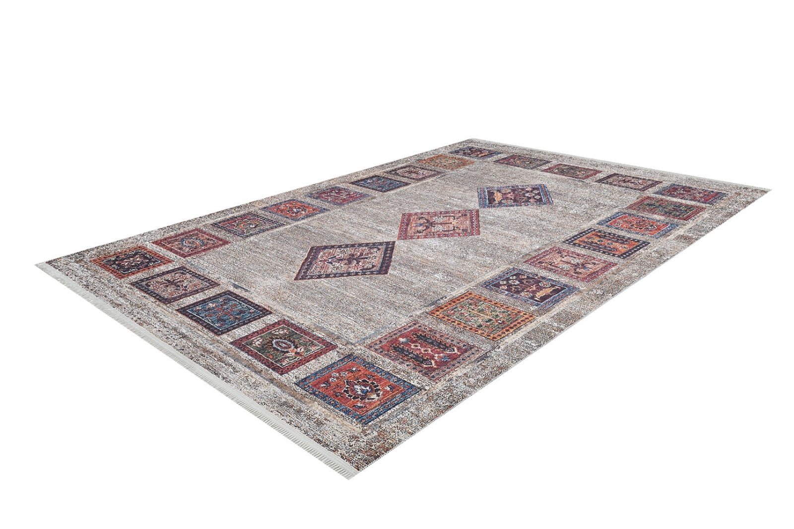 Grey Geometric Area Rug – Digital Print Rug | Non Slip Carpet, Washable & Antibacterial