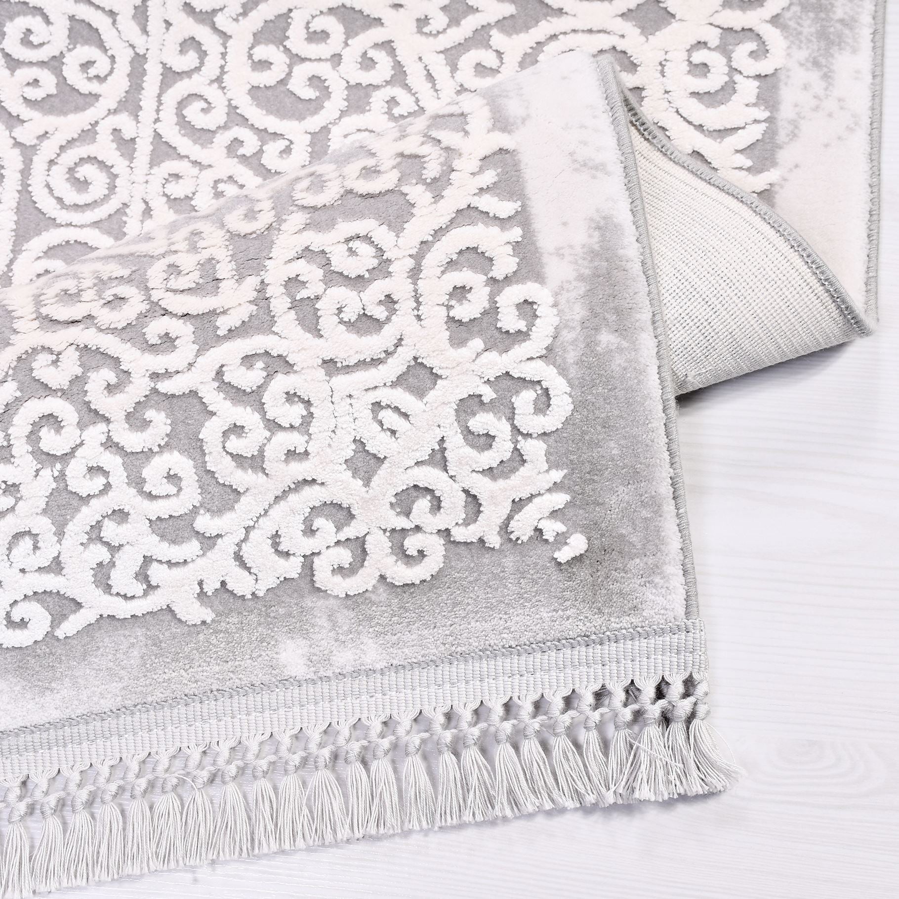 Bamboo Area Rug – Classic Grey Machine Made Rug with Overlocked Edge