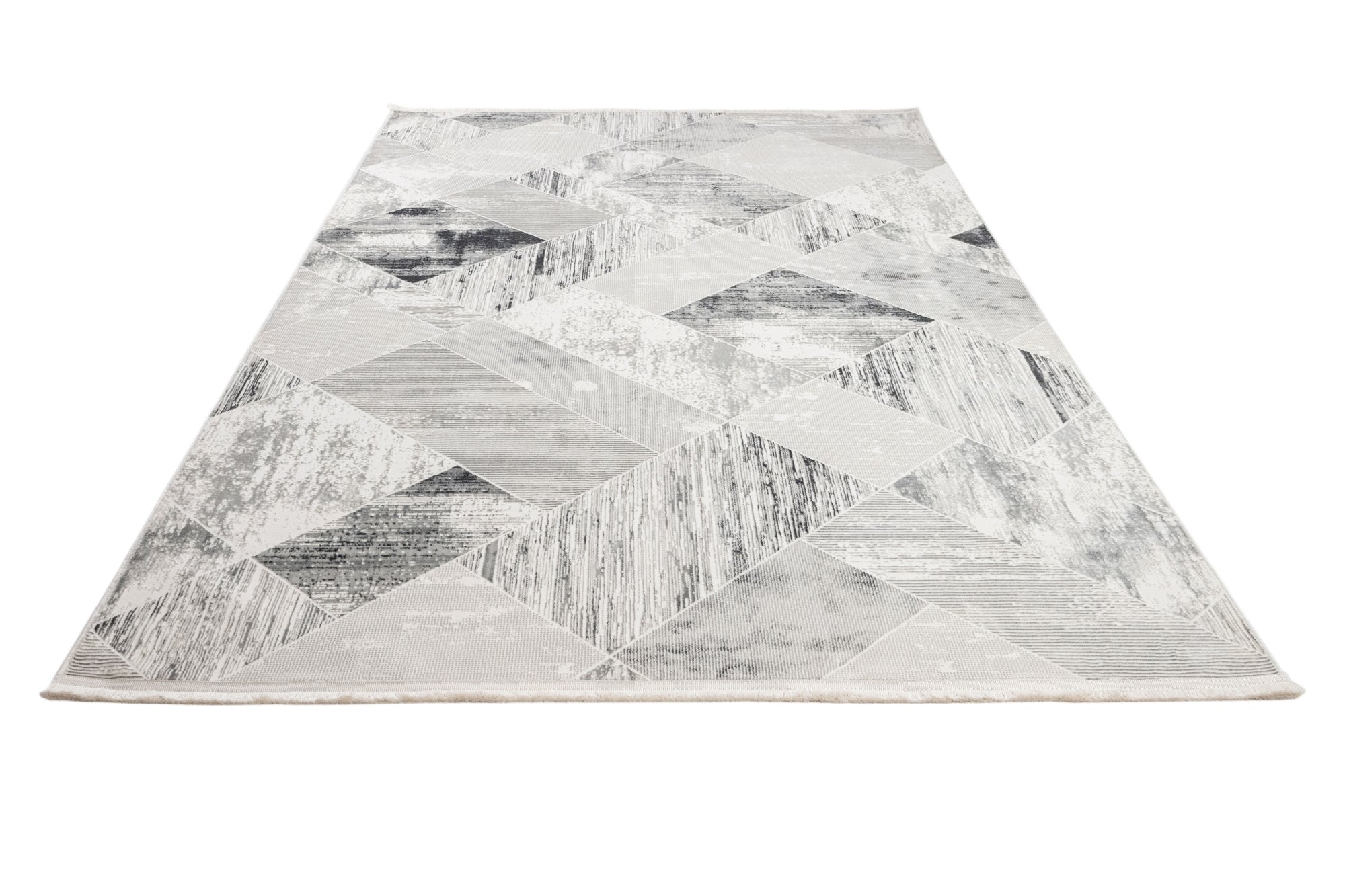Grey Geometric Area Rug – Microfiber Machine Made Rug With Anti Slip Base