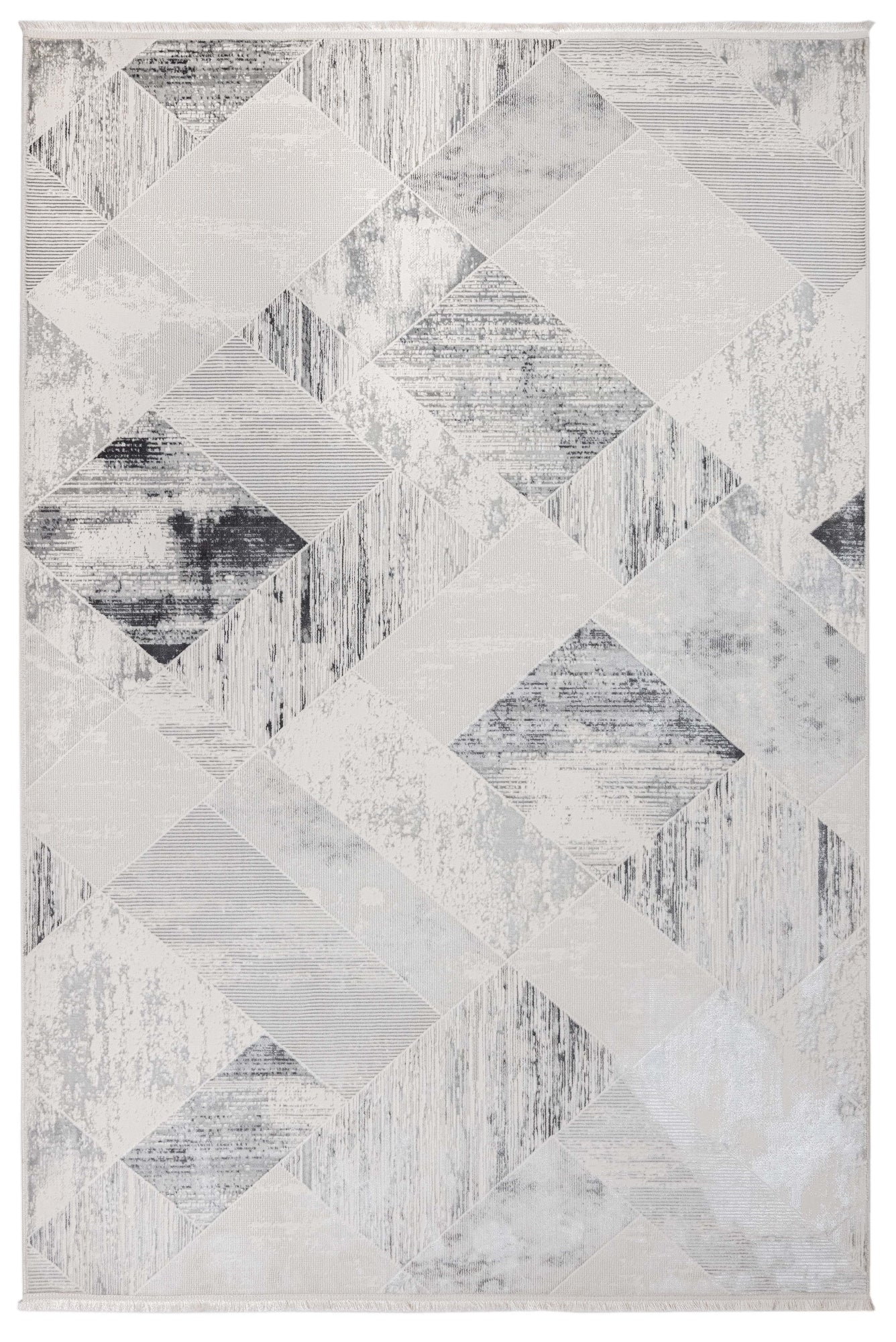 Grey Geometric Area Rug – Microfiber Machine Made Rug With Anti Slip Base