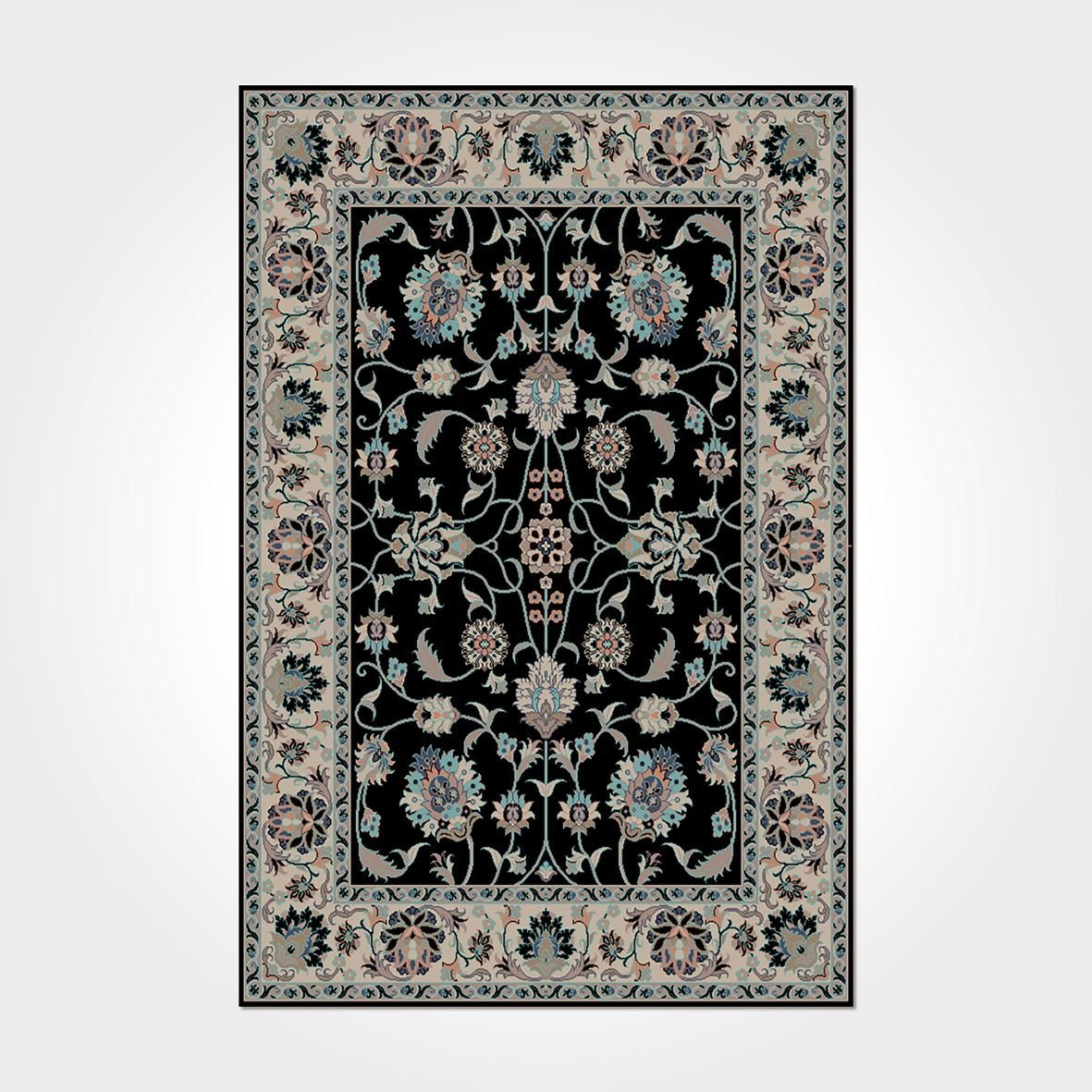 Chenille Cotton Area Rug - Washable Non Slip Black Frame Rug for Living Room