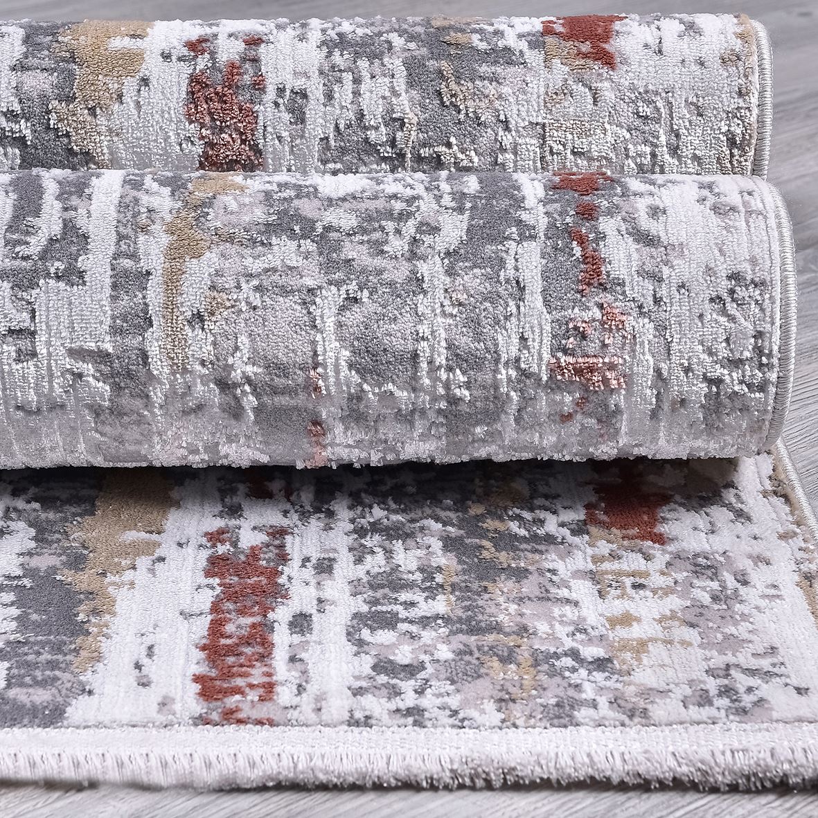Grey Striped Area Rug - Machine Made Rug With Soft Pile & Overlocked Edge Carpet