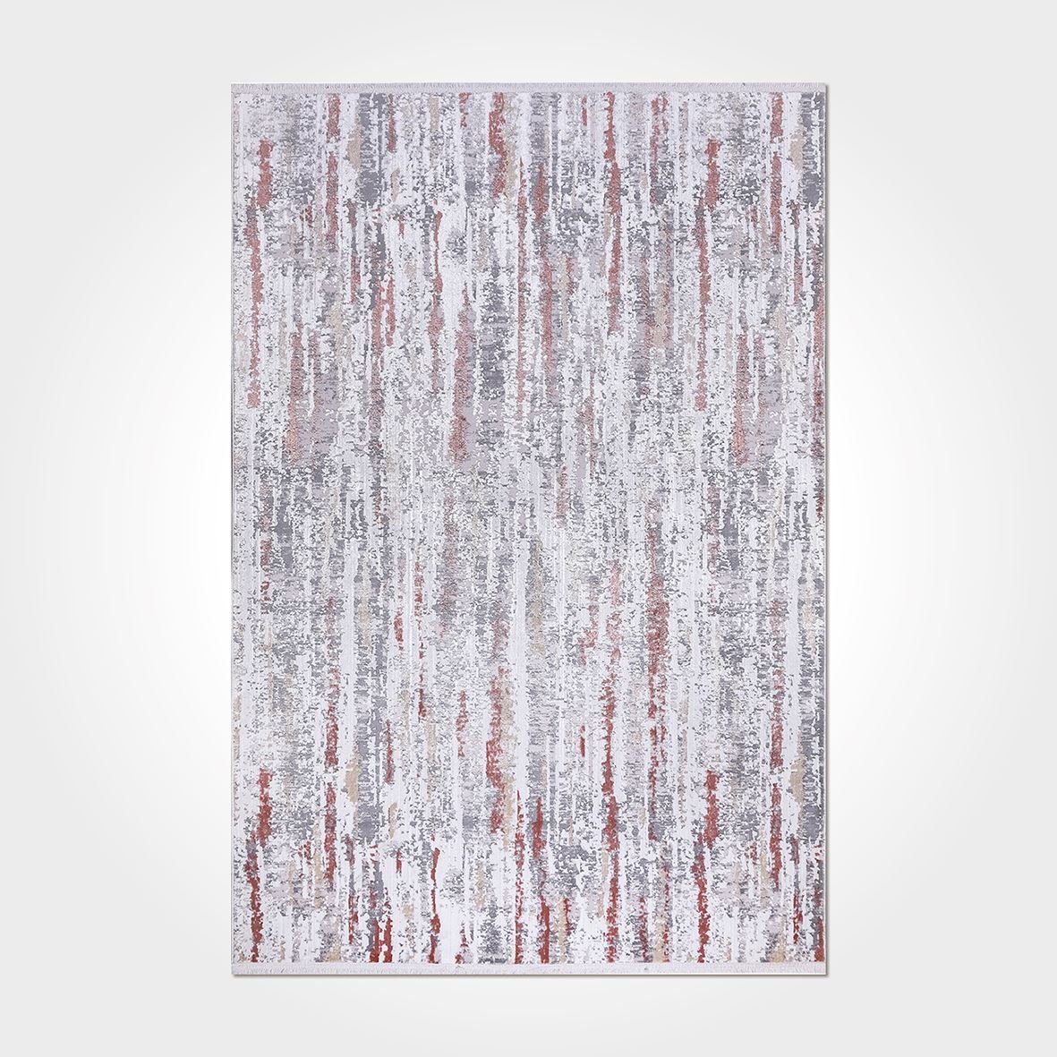 Grey Striped Area Rug - Machine Made Rug With Soft Pile & Overlocked Edge Carpet