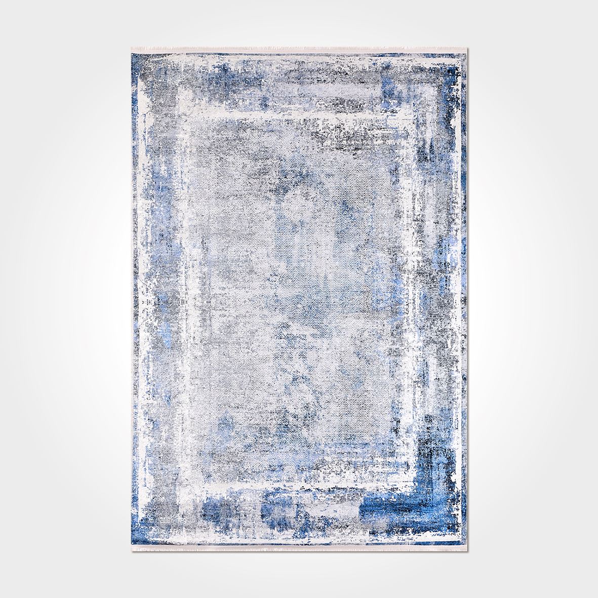 Vintage Chenille Rug – Washable Non Slip Cotton Area Rug With Blue Design