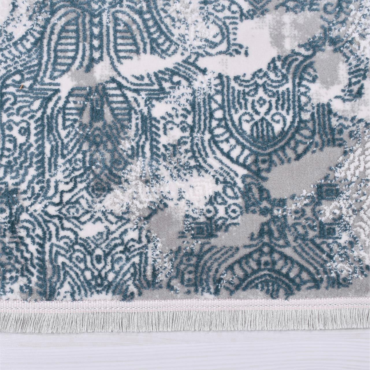 Modern Bamboo Area Rug – Blue Machine Made Rug with Loop Pile Carpet & Durable Floor Covering