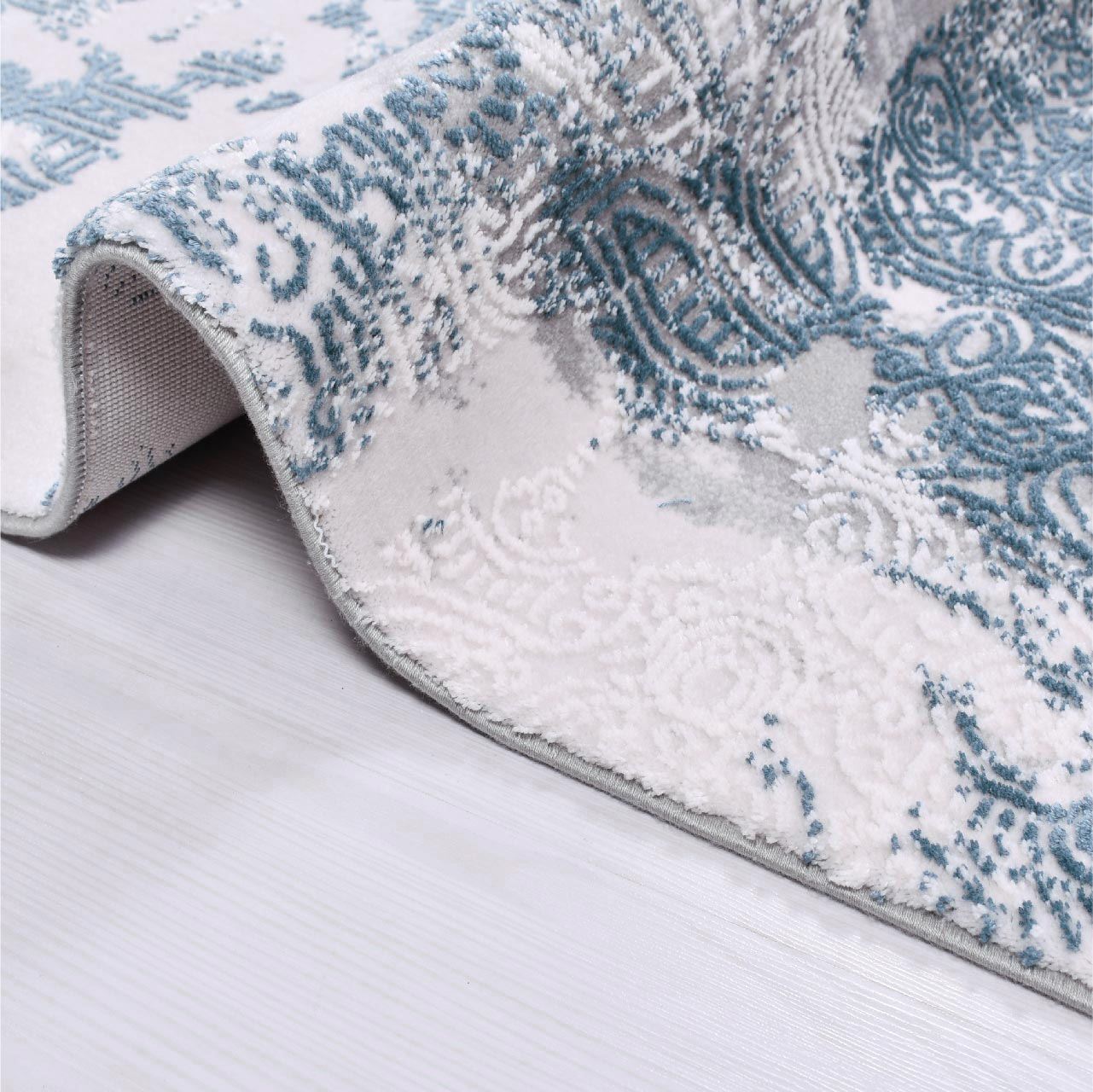 Modern Bamboo Area Rug – Blue Machine Made Rug with Loop Pile Carpet & Durable Floor Covering