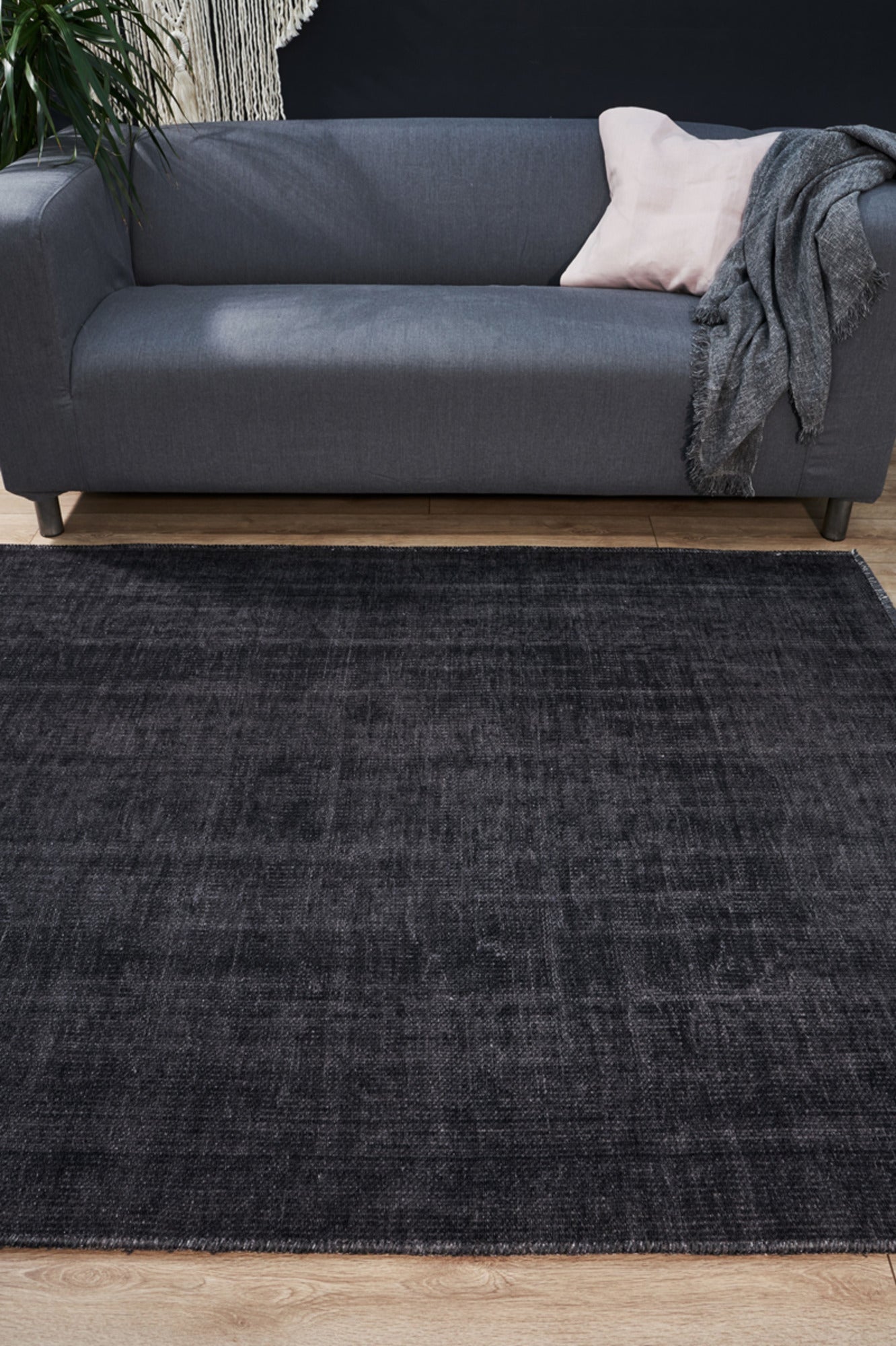 Modern Area Rug - Anthracite Color Machine Made Carpet for Living Room