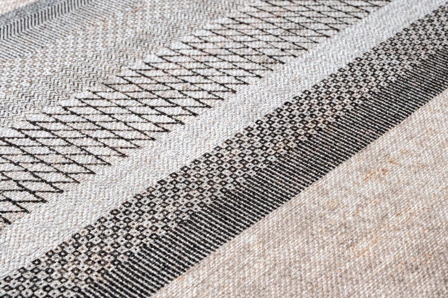 Beige Striped Area Rug – Cotton Chenille Digital Print Carpet for Modern Living Room