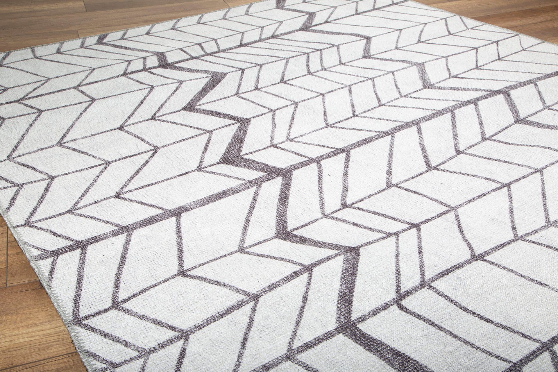 Geometric Cotton Area Rug - Washable Non Slip White Decorative Floor Mat