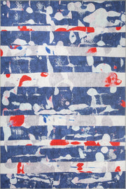 Modern Cotton Area Rug – Washable Non Slip Blue Microfiber Carpet for Living Room