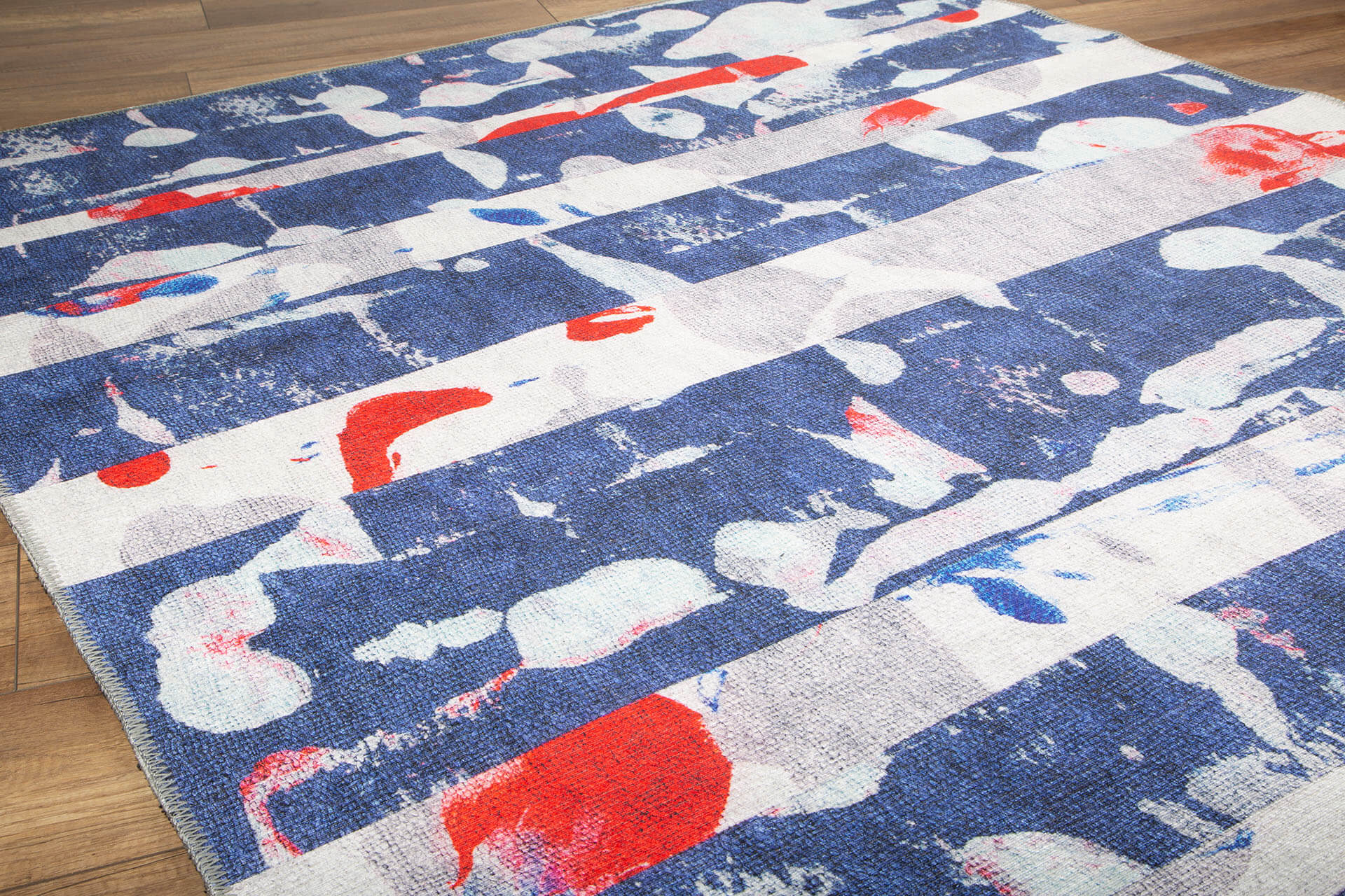 Modern Cotton Area Rug – Washable Non Slip Blue Microfiber Carpet for Living Room