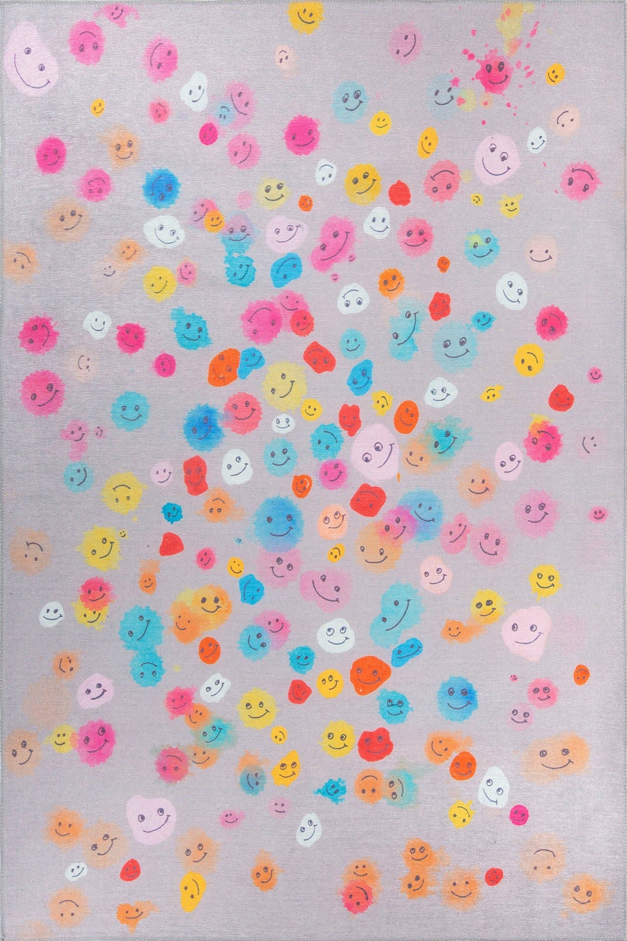 Kids Digital Print Rug - Washable Non Slip Grey Cotton Microfiber Carpet