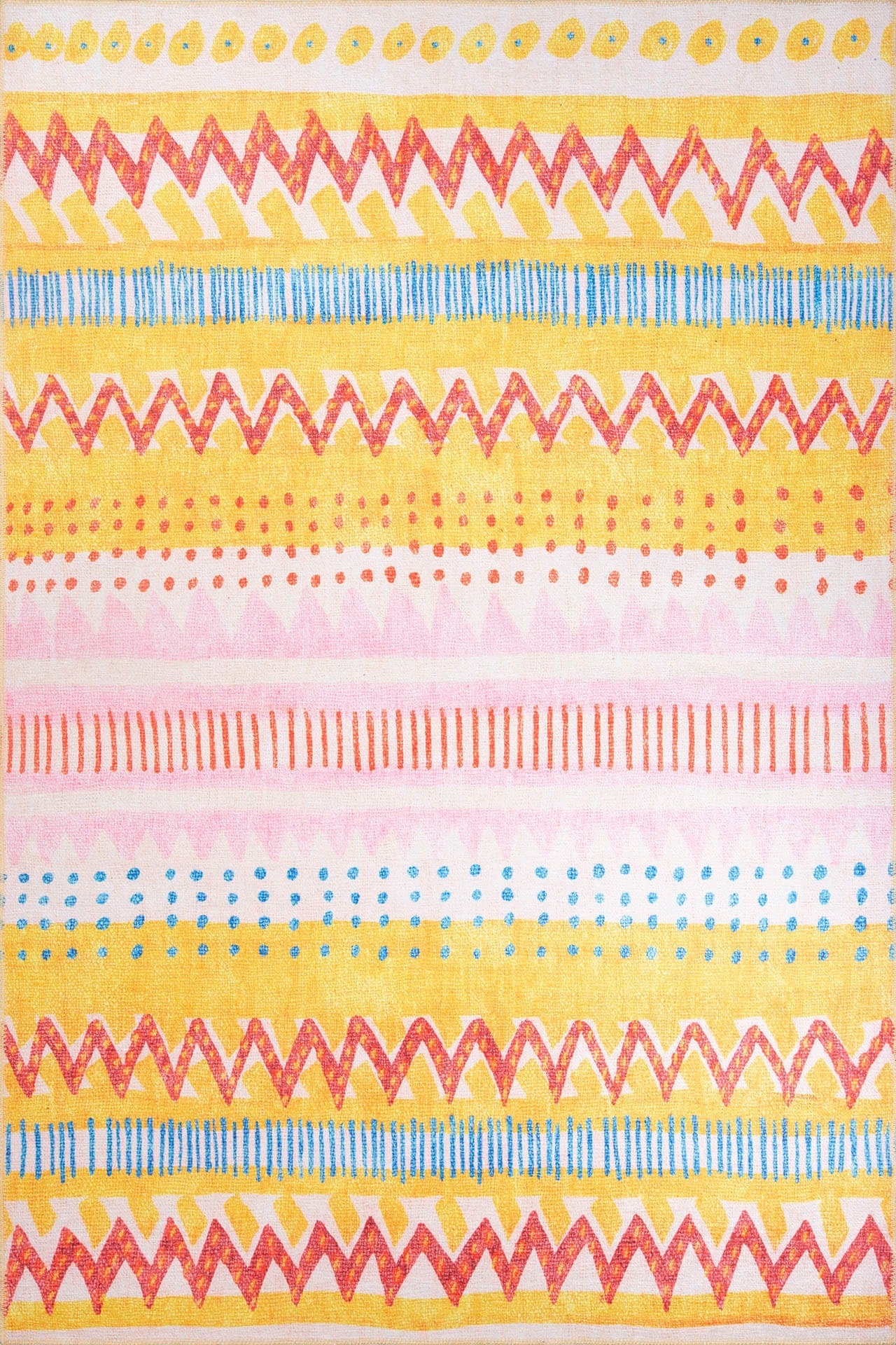 Digital Print Area Rug - Yellow Geometric Cotton Washable Non Slip Carpet