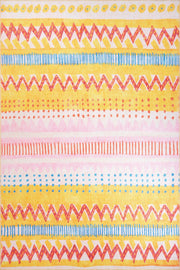Digital Print Area Rug - Yellow Geometric Cotton Washable Non Slip Carpet