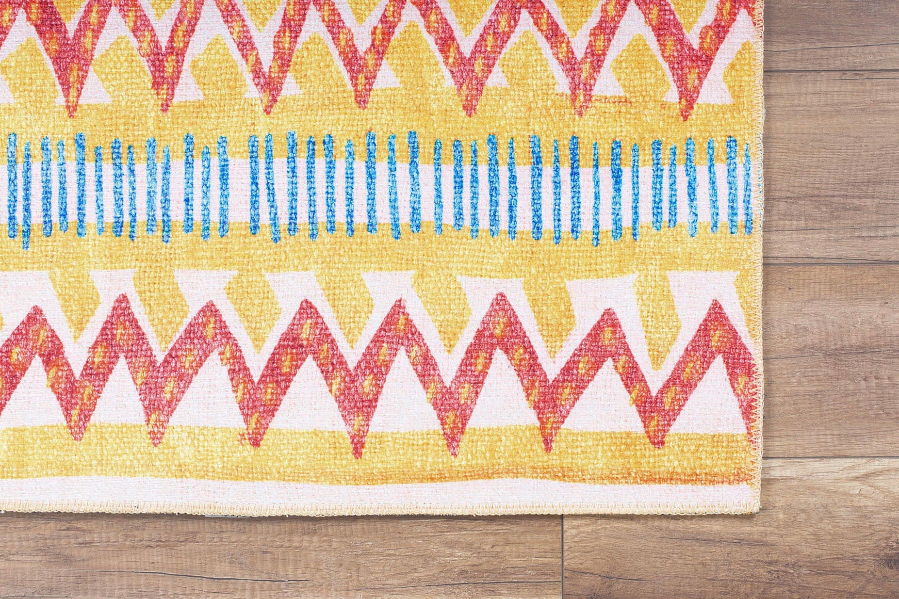 Digital Print Area Rug - Yellow Geometric Cotton Washable Non Slip Carpet