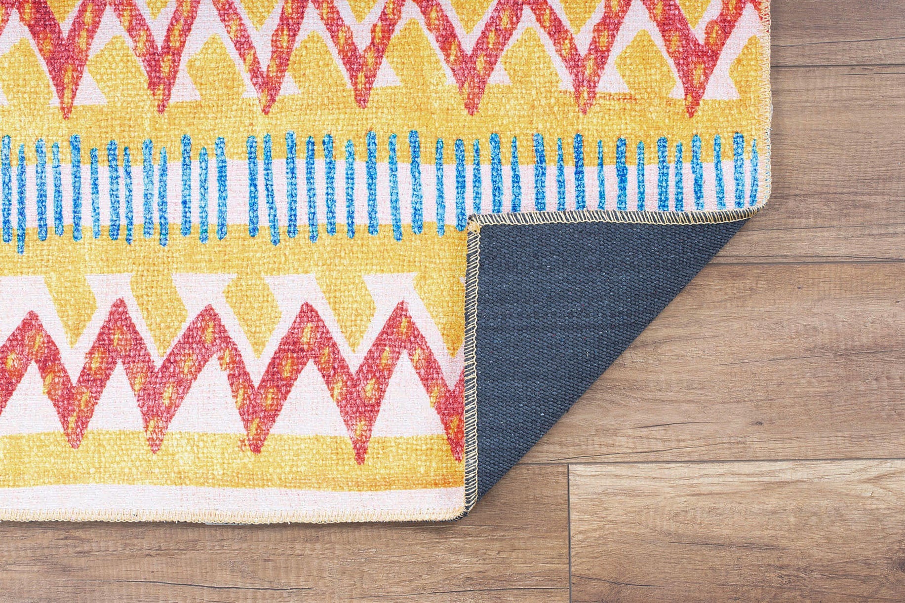 Digital Print Area Rug - Yellow Geometric Cotton Washable Non Slip Carpet