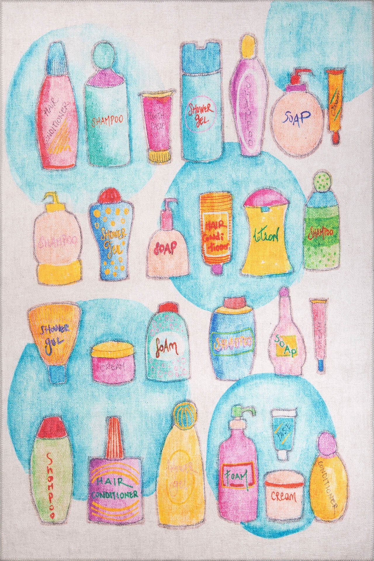 Digital Print Area Rug - Washable Non Slip Cotton White Floor Carpet